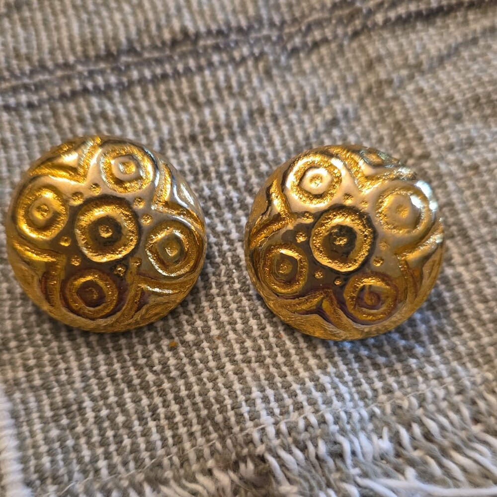 Vintage medallion button clip on earrings